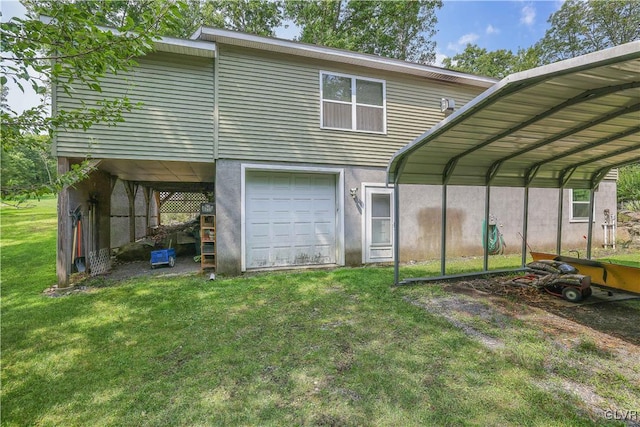 exterior space featuring a carport and a lawn