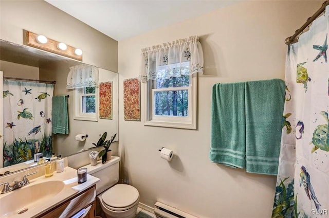 bathroom featuring vanity, toilet, and walk in shower