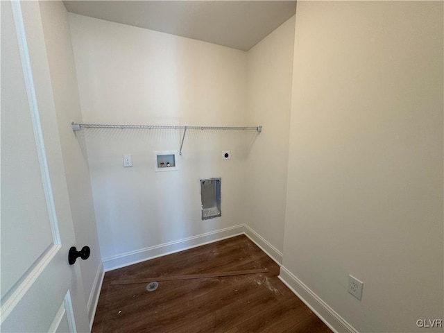 laundry area with hookup for a washing machine, hookup for an electric dryer, and hardwood / wood-style flooring