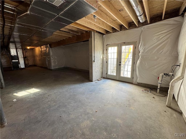 basement featuring french doors