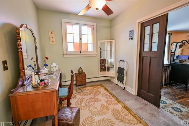 office featuring ceiling fan and light wood-type flooring