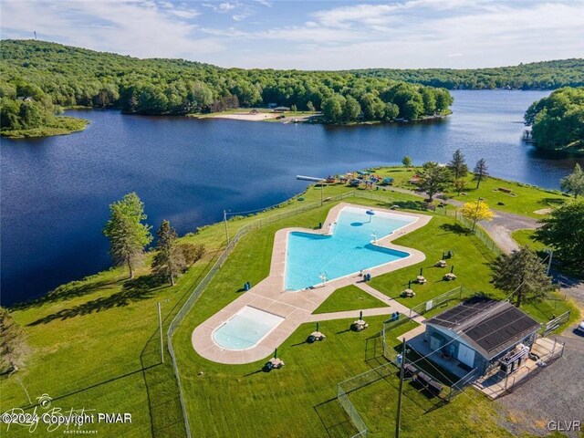 aerial view with a water view