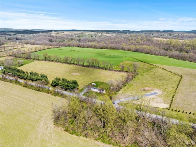 birds eye view of property with a rural view