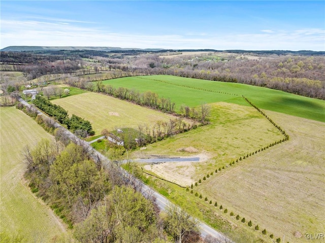 birds eye view of property featuring a rural view