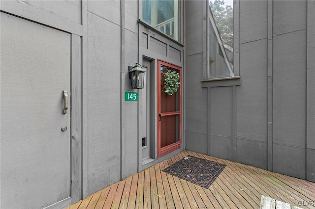 doorway to property featuring a deck