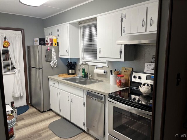 kitchen with white cabinets, stainless steel appliances, and sink