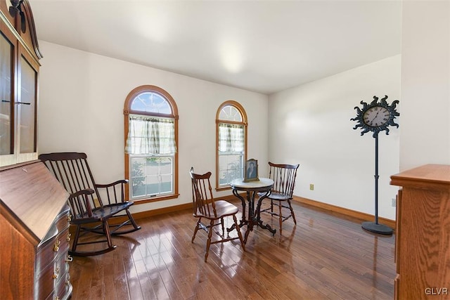 dining space with dark wood-type flooring