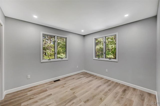 empty room featuring plenty of natural light and light hardwood / wood-style flooring