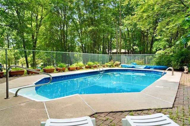 view of swimming pool featuring a patio area