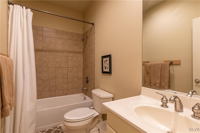 full bathroom with vanity, toilet, and shower / bath combo with shower curtain