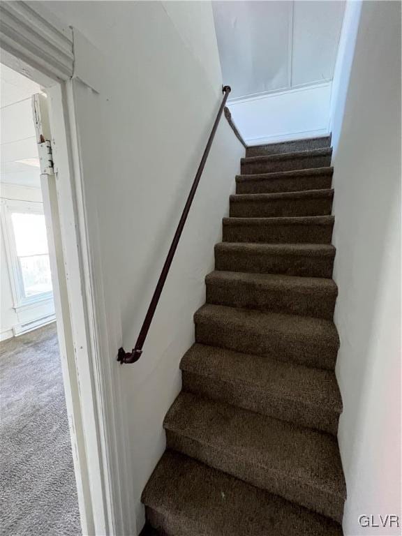 stairs with carpet flooring