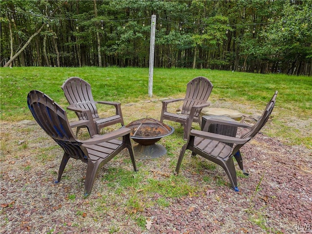 view of yard with an outdoor fire pit