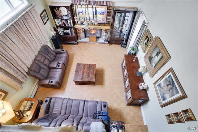 living room featuring parquet flooring