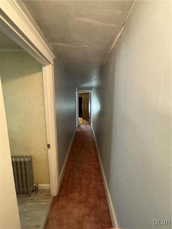 hallway featuring carpet floors and radiator