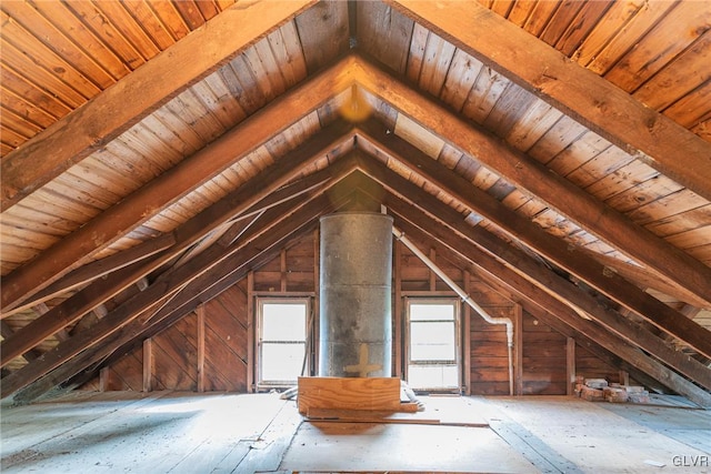 view of unfinished attic