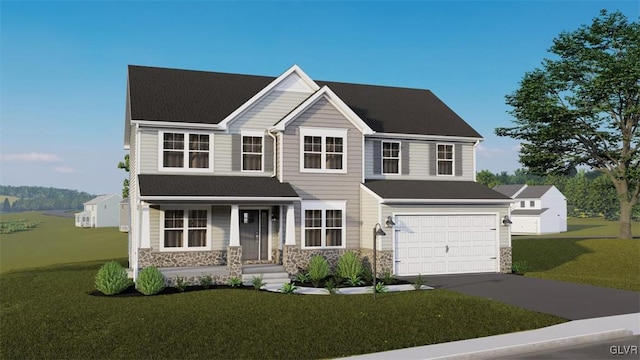 view of front facade with a garage and a front lawn