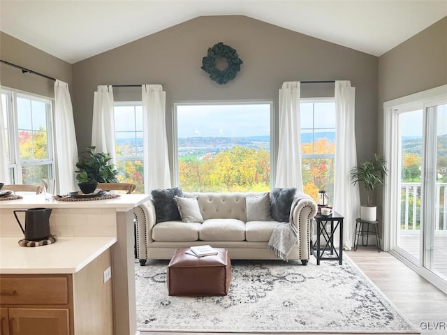 sunroom featuring plenty of natural light and lofted ceiling