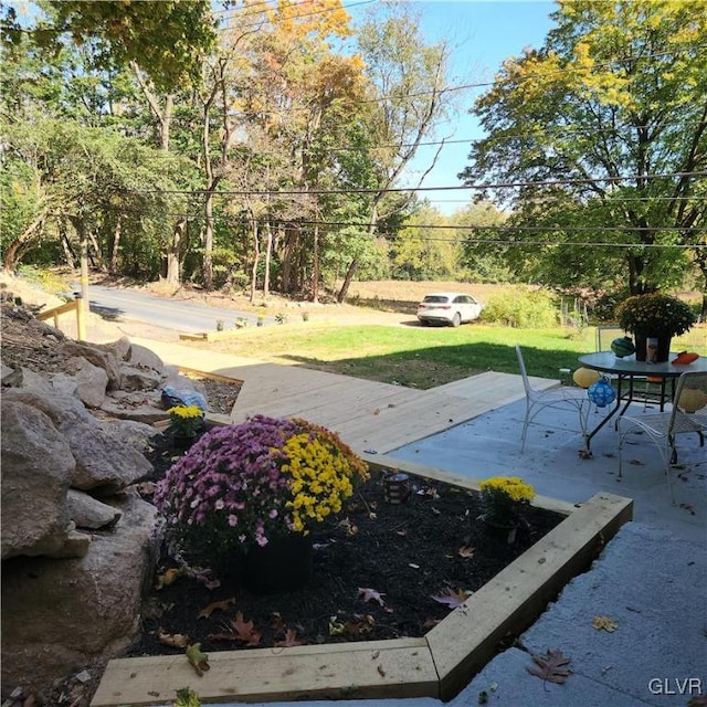 view of yard featuring a deck and a patio area