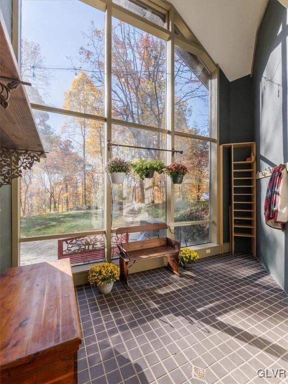 unfurnished sunroom with vaulted ceiling