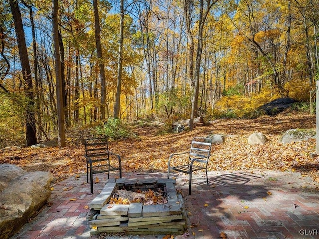 view of patio / terrace with an outdoor fire pit