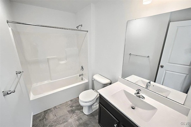 full bath with vanity,  shower combination, and toilet