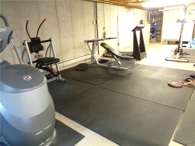 exercise room with concrete floors