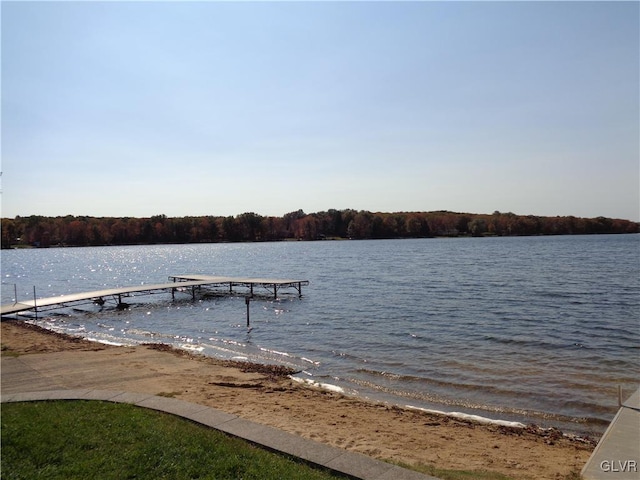 view of dock with a water view