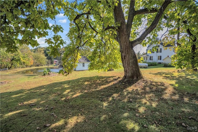 view of yard with a water view