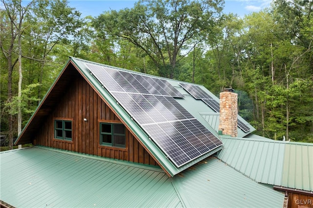 back of house with solar panels