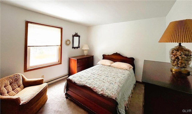 bedroom with a baseboard radiator and carpet flooring