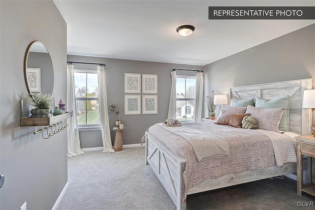 carpeted bedroom with multiple windows