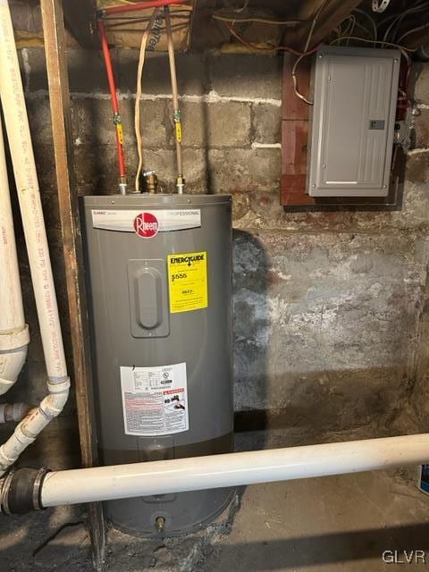 utilities with water heater and electric panel