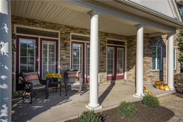 view of patio featuring a porch