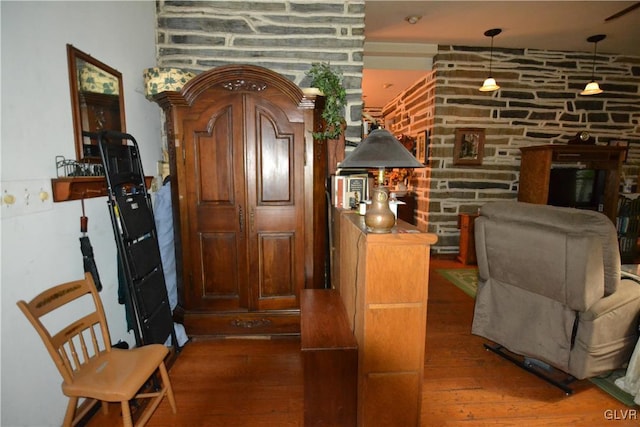 interior space with dark wood-type flooring