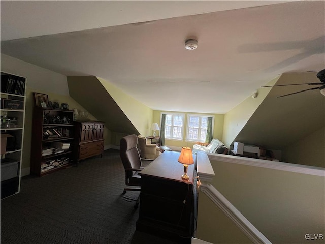 1321 Main St, Chapman, PA 18014 - home office featuring dark colored carpet and ceiling fan