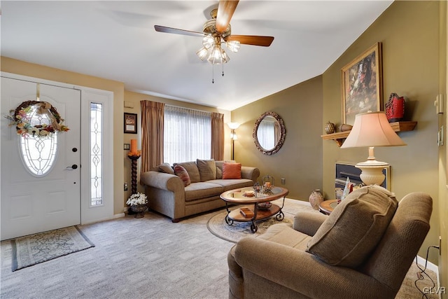 137 Outer Dr, Coolbaugh Twp, PA 18347 - living area featuring a ceiling fan and carpet floors