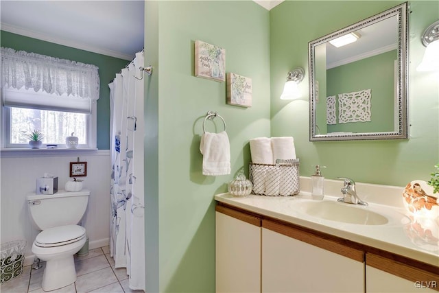 137 Outer Dr, Coolbaugh Twp, PA 18347 - bathroom featuring vanity, ornamental molding, tile patterned flooring, and a shower with curtain