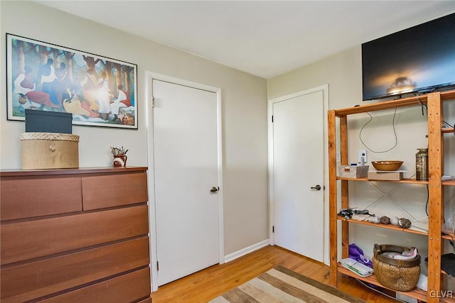 bedroom with wood-type flooring