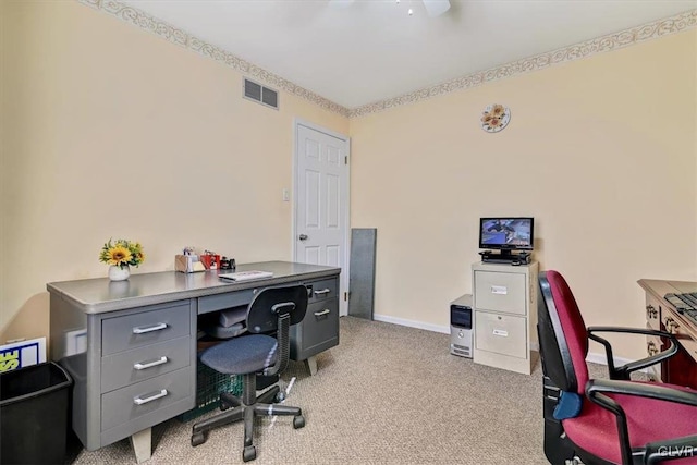 view of carpeted home office