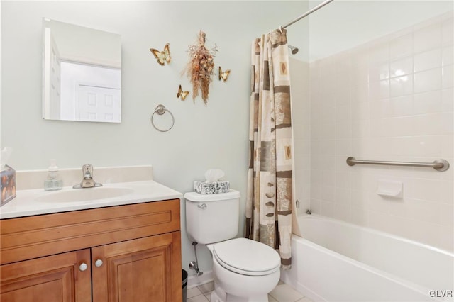 full bathroom with toilet, shower / tub combo, and vanity