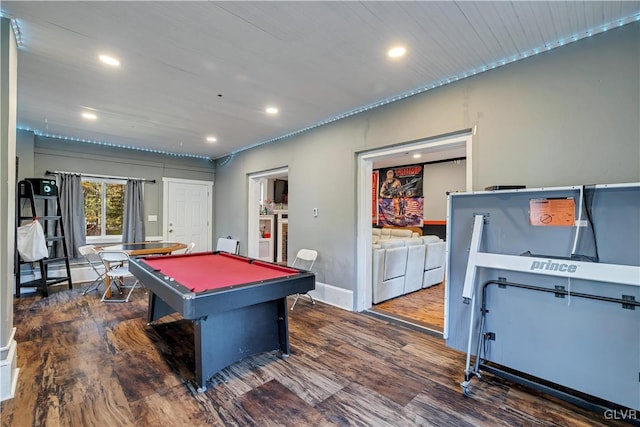 game room featuring pool table and dark hardwood / wood-style flooring