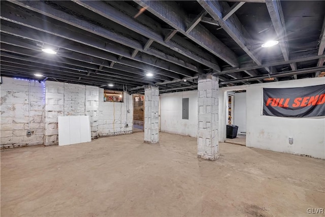 basement with electric panel