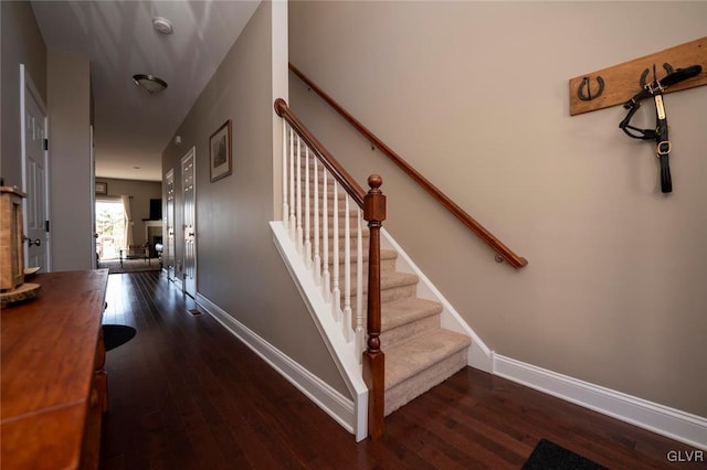 stairs with hardwood / wood-style floors