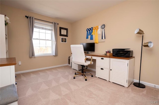 view of carpeted home office