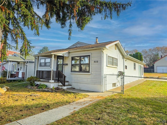 bungalow with a front lawn