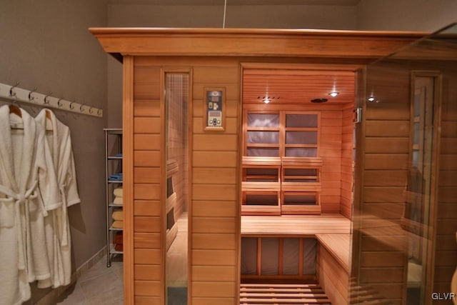 view of sauna with tile patterned floors