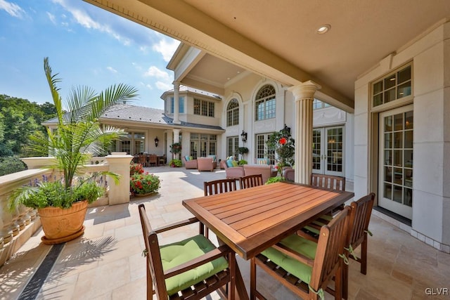 view of patio / terrace featuring outdoor lounge area and french doors