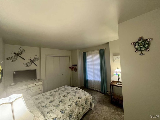 carpeted bedroom with a closet