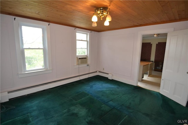 162 S Union St, Easton, PA 18042 - empty room with wooden ceiling, dark colored carpet, baseboard heating, and cooling unit