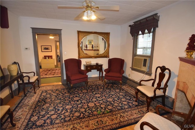 162 S Union St, Easton, PA 18042 - sitting room featuring ceiling fan, cooling unit, and a baseboard heating unit